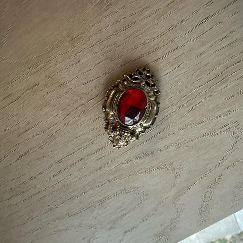 Vintage Gold Brooch with Red Gem